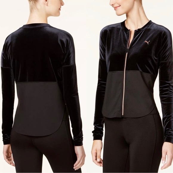 PUMA Long Sleeve Logo Velour Black Rose Gold Zip-up Hoodie Sz S - Picture 1 of 4